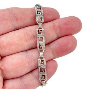 Vintage Sterling Silver 925 Marcasite Greek Key Bracelet 7.5"